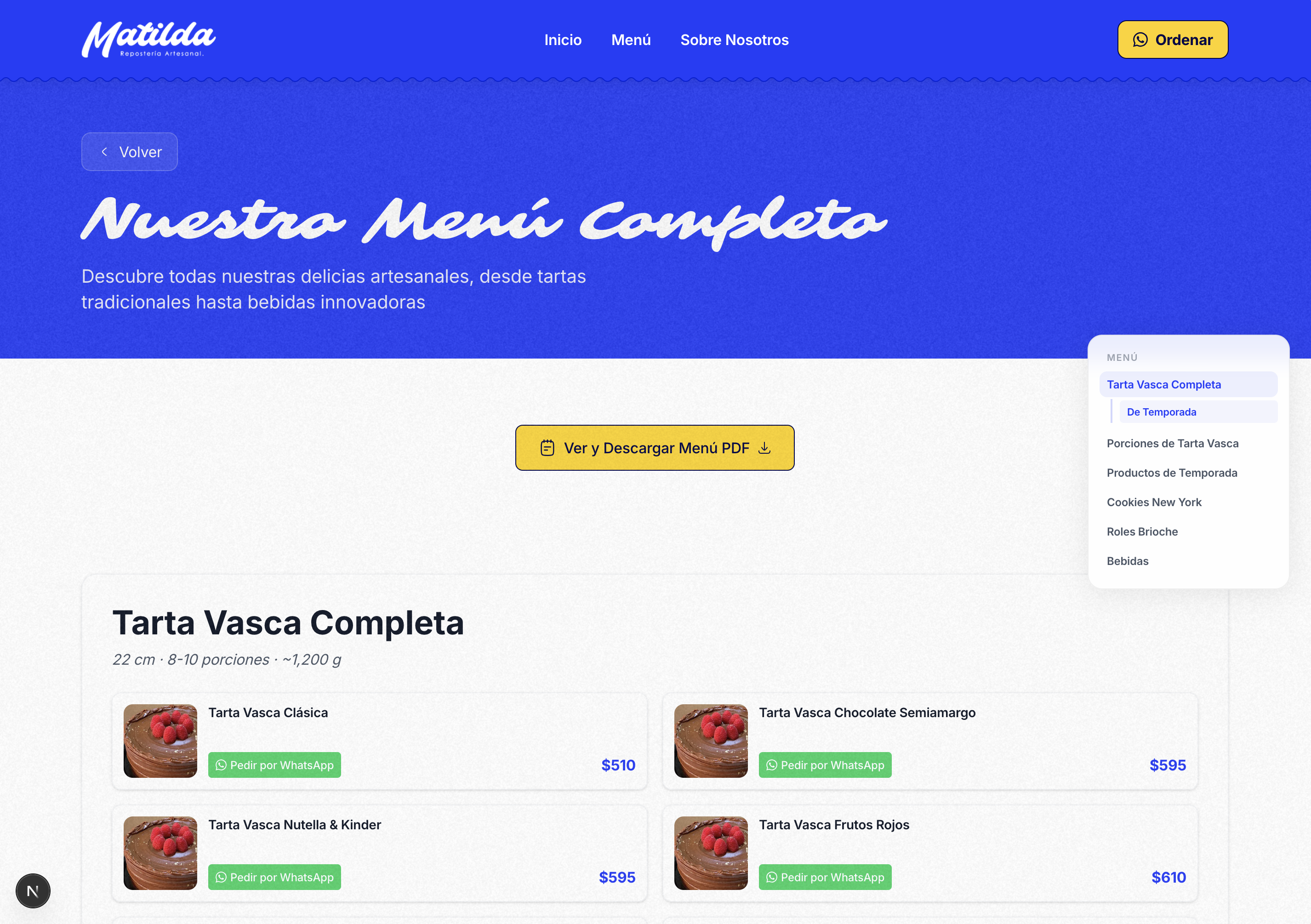 Navegación fluida del menú completo