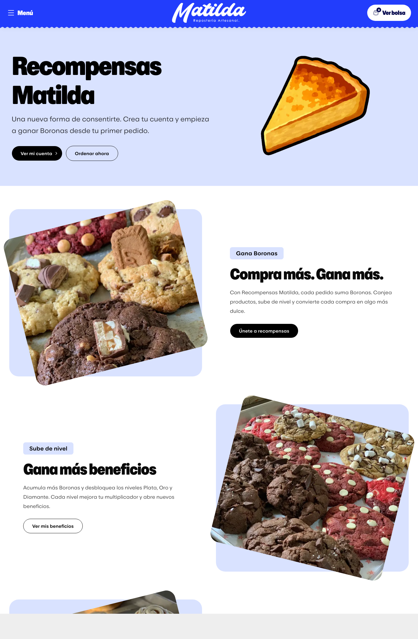 Club Matilda con niveles, recompensas y lógica de retención visible para el cliente