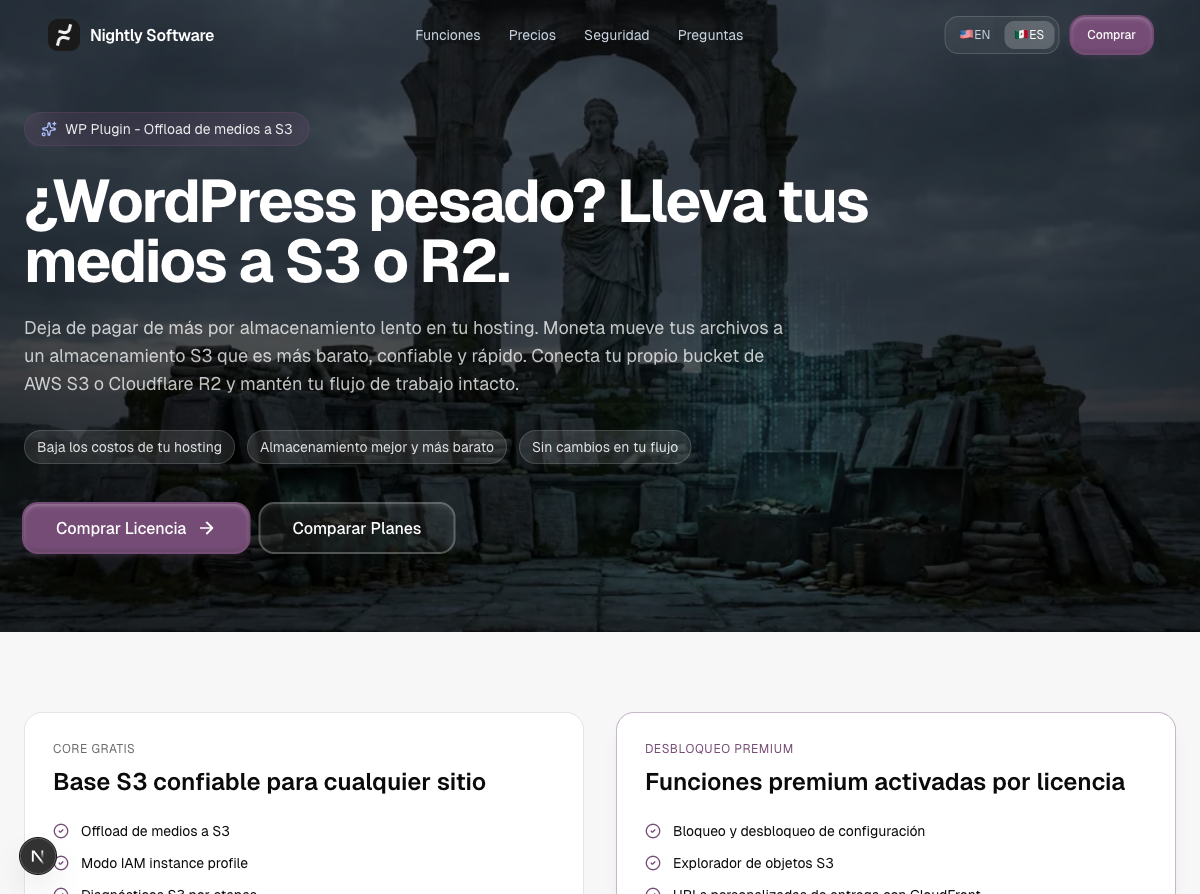Moneta — Plugin de WordPress para mover Media Library a S3 o R2