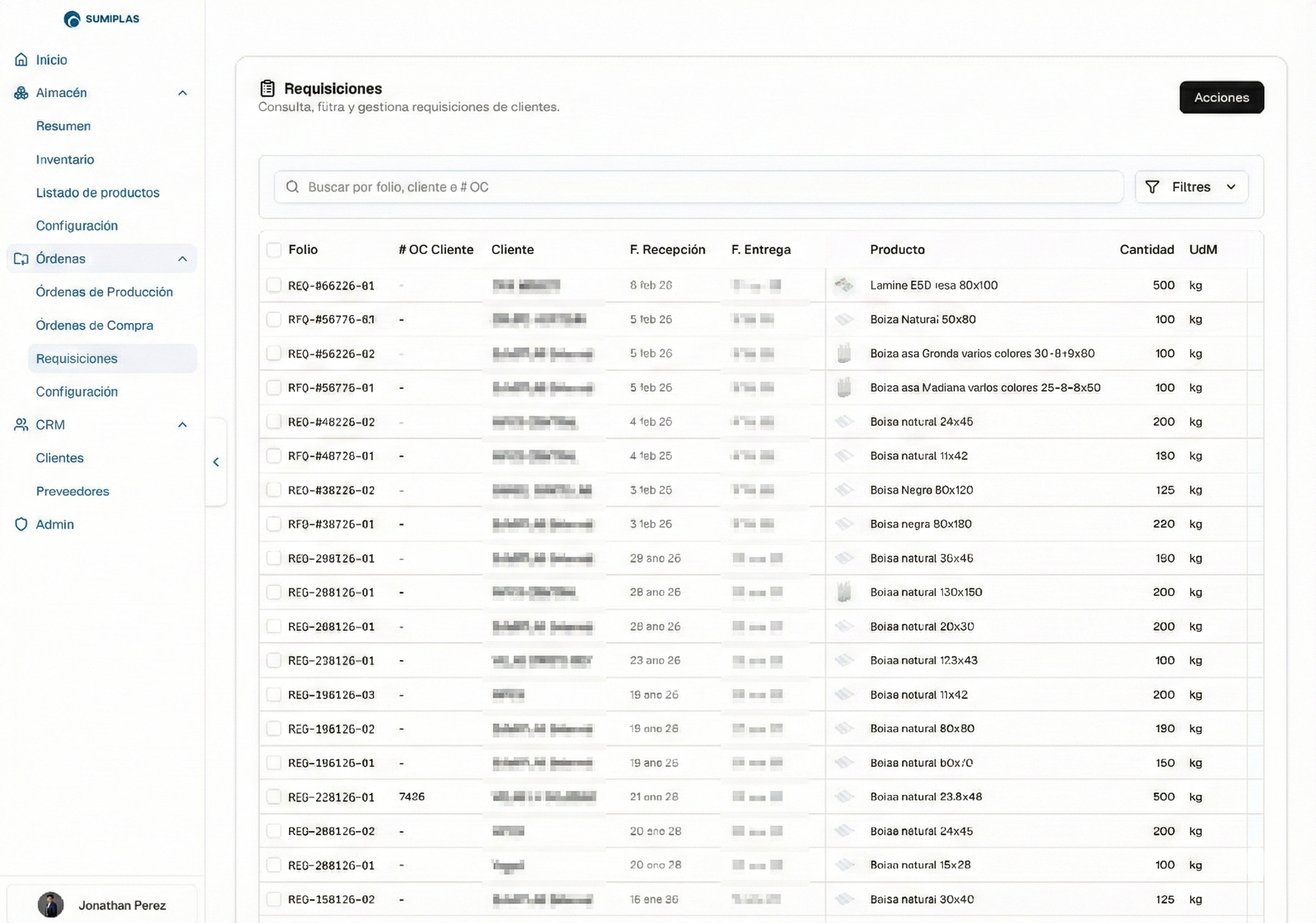 Administración de órdenes de producción y requisiciones