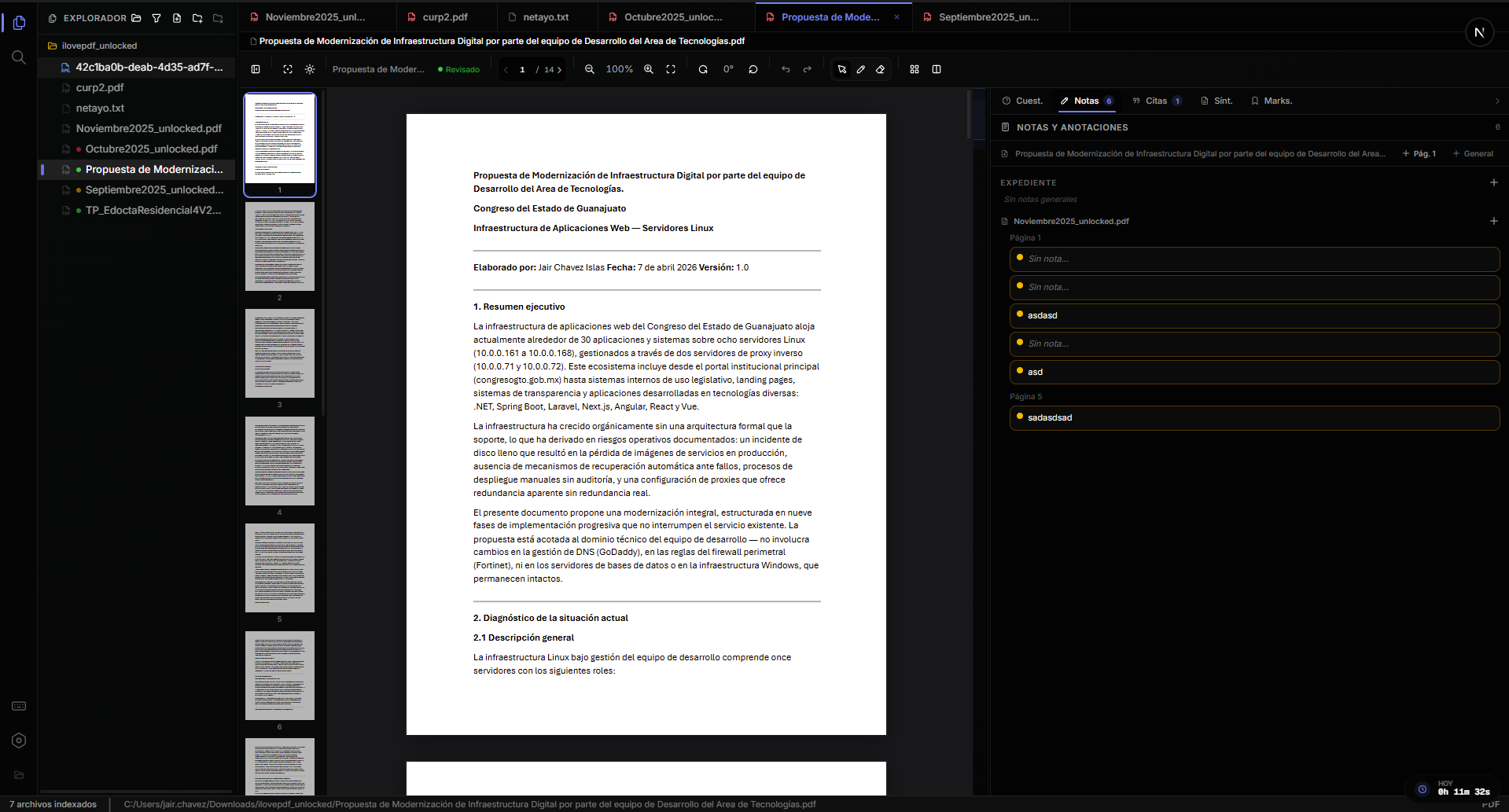 Workspace legal offline para revisar expedientes, buscar contenido y auditar documentación sin depender de la nube